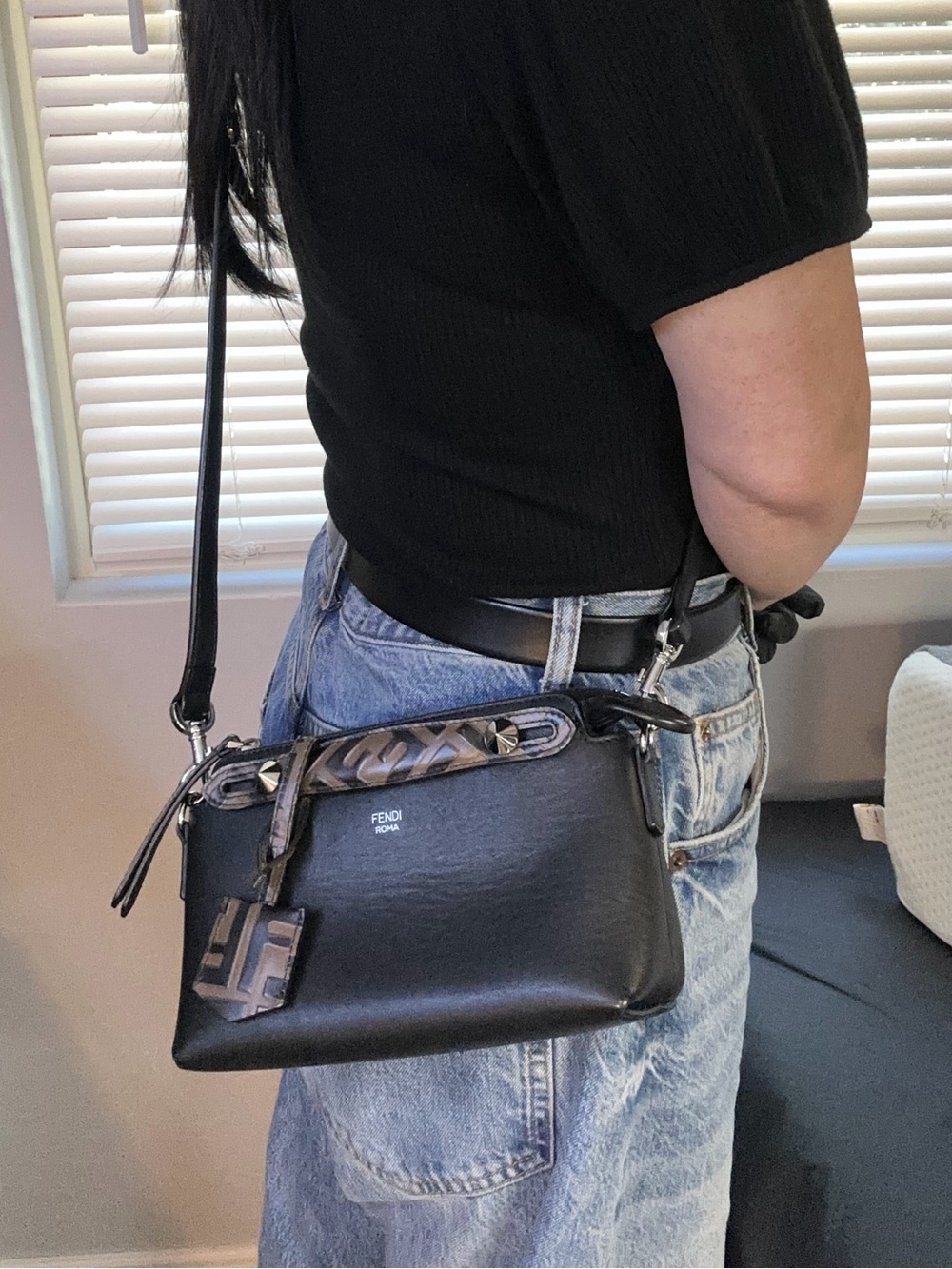 Fendi Black Leather Crossbody with Brown FF Trim - Picture 13 of 15